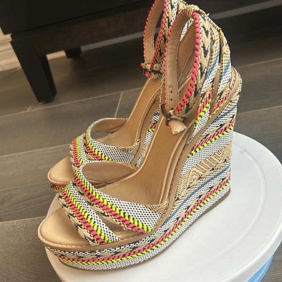 Gianni Bini Multicoloured Ankle Strap Platform Wedge Boho Sandals Women Size 7.5 - Picture 16 of 17